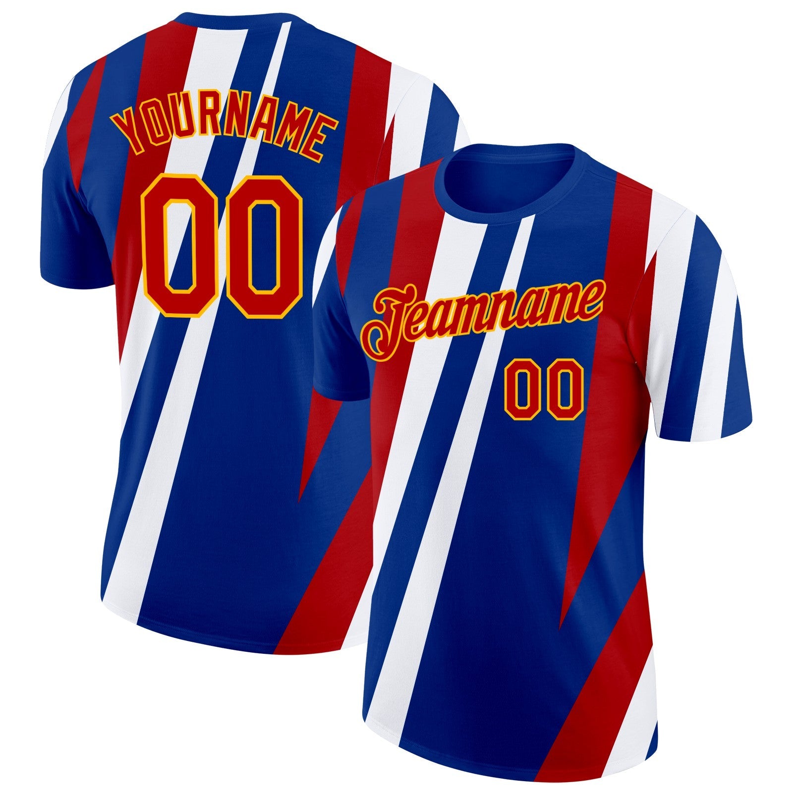Custom Royal Red Gold-White France Lines Performance T-Shirt - Main View