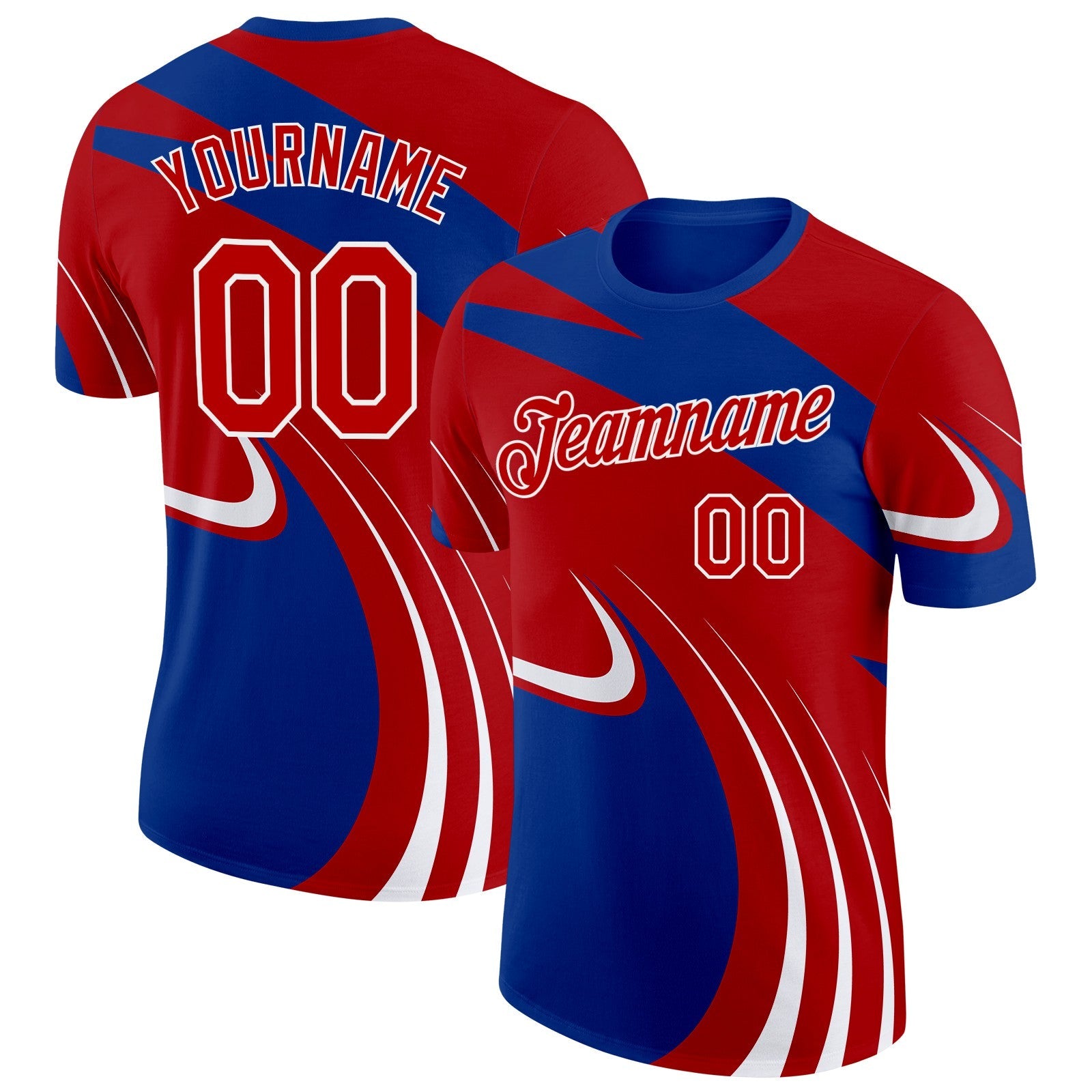 Custom Royal Red-White France Lines Performance T-Shirt - Main View