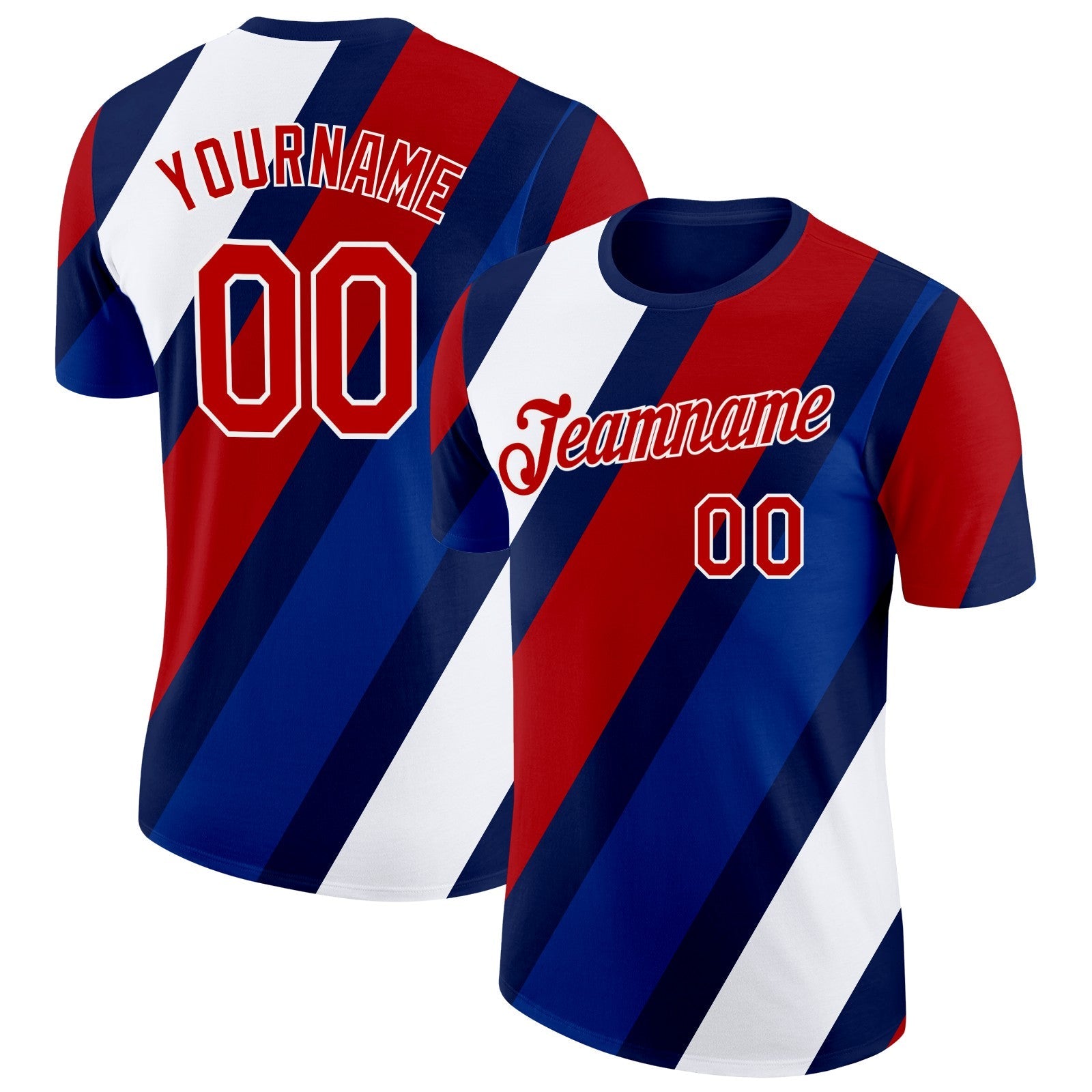 Custom Navy Red White-Royal France Performance T-Shirt - Main View