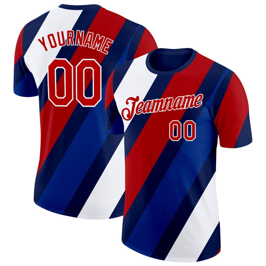 Custom Navy Red White-Royal France Performance T-Shirt - Main View