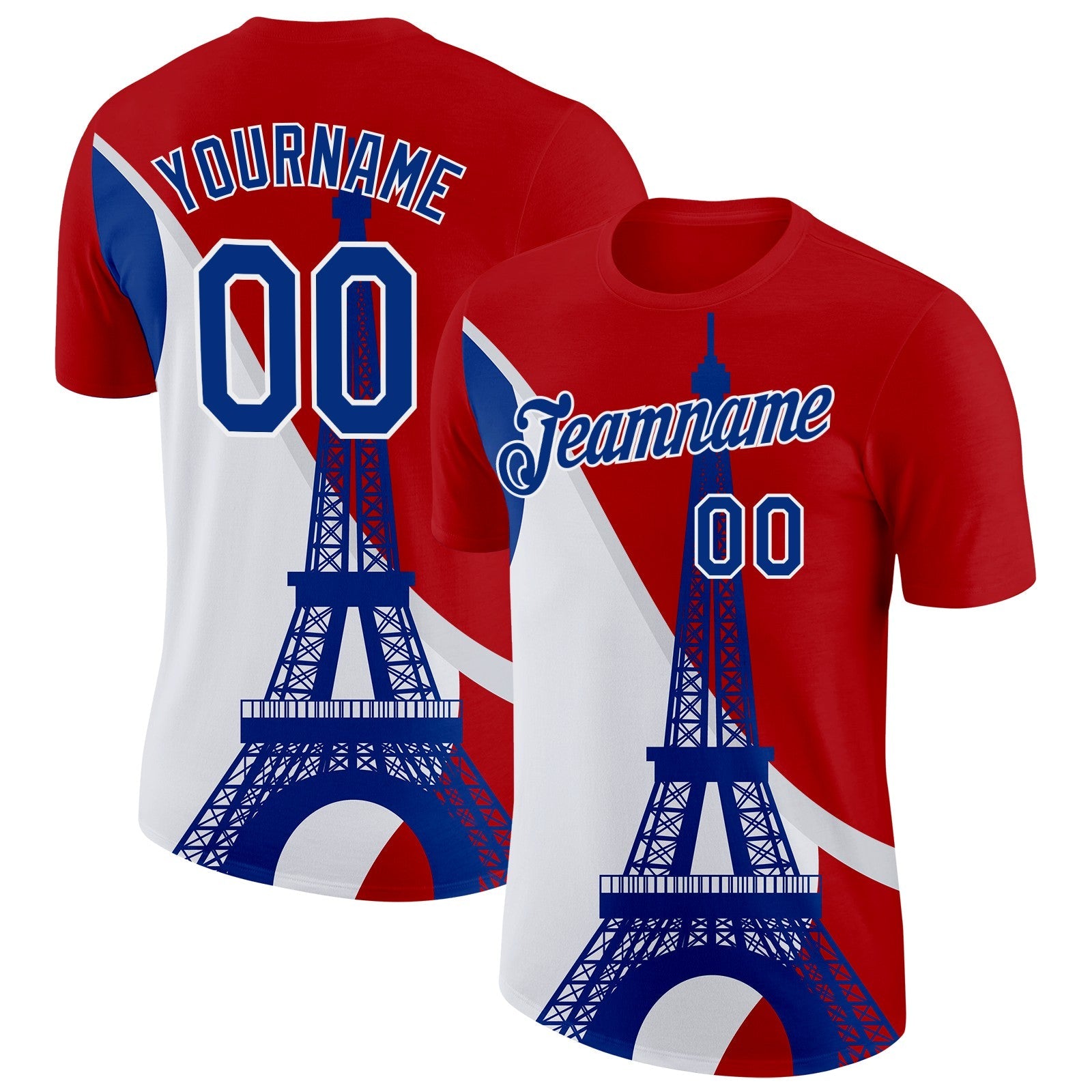 Custom Red Royal-White Eiffel Tower Performance T-Shirt - Main View