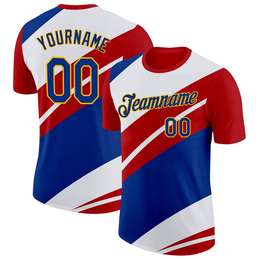 Custom Red Royal Gold-White France Performance T-Shirt - Main View