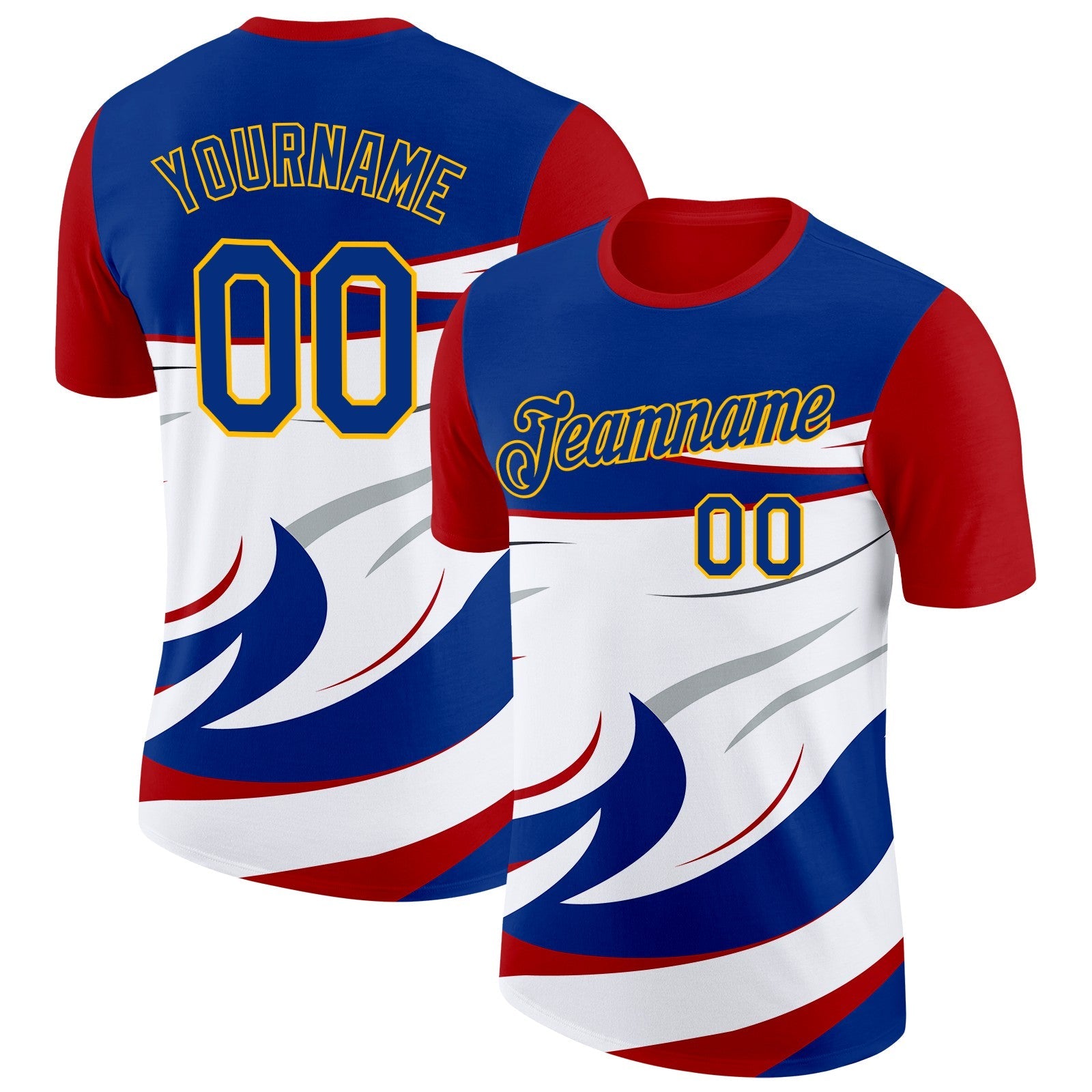 Custom Red Royal Gold White-Gray France Performance T-Shirt - Main View