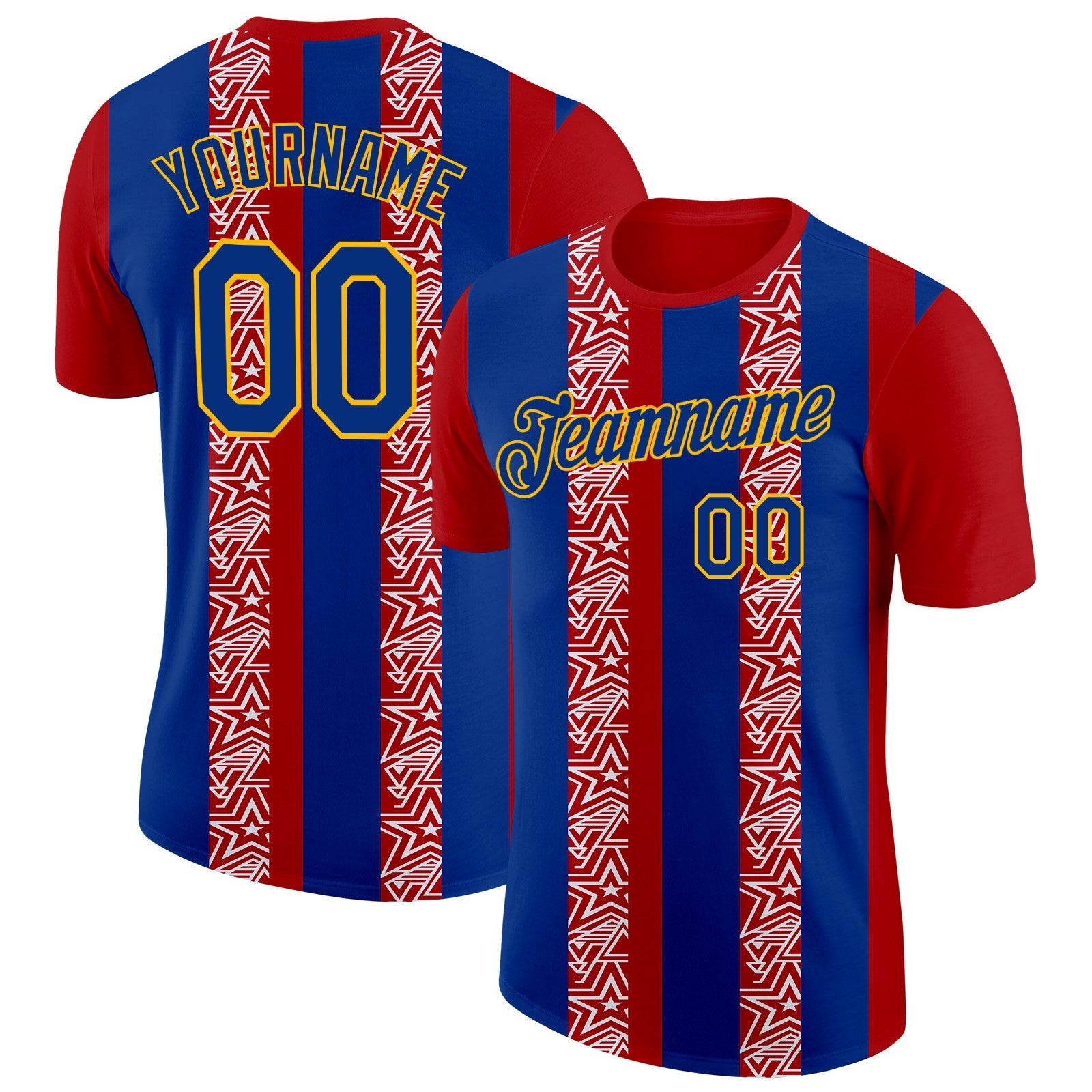 Custom Red Royal Gold-White France Star Performance T-Shirt - Main View