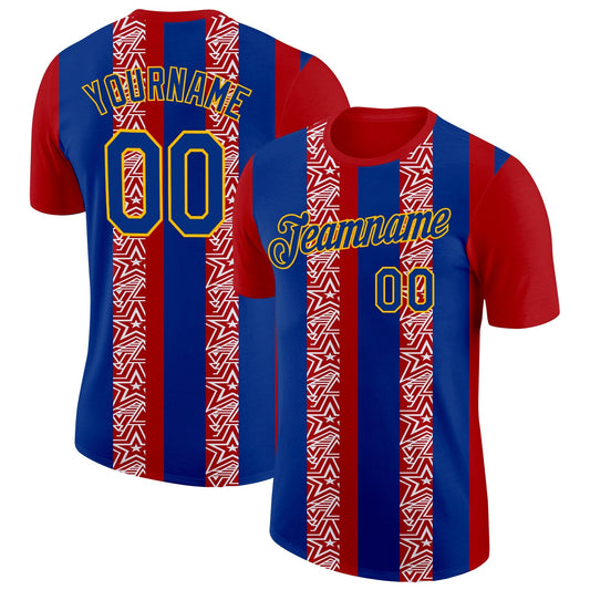 Custom Red Royal Gold-White France Star Performance T-Shirt - Main View