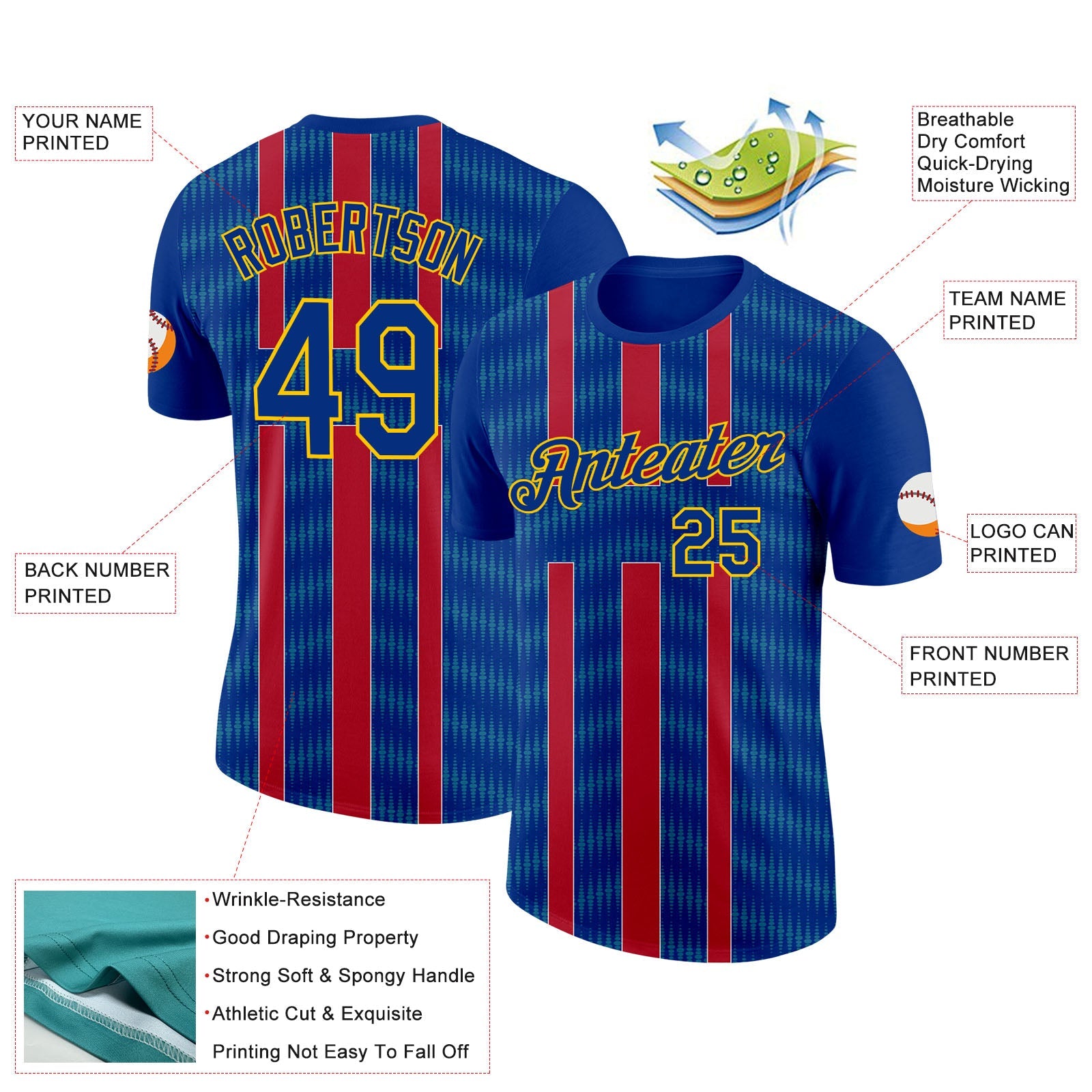 Custom Royal Gold-Red France Performance T-Shirt view 2