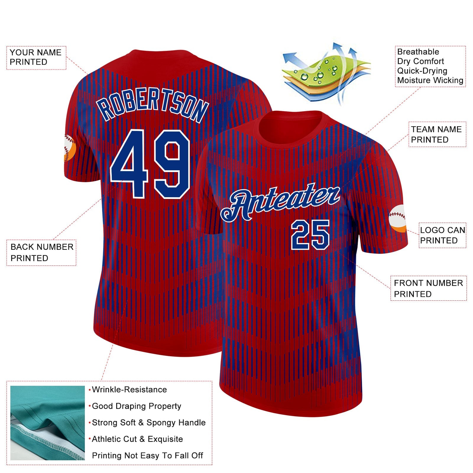 Custom Red Royal-White France Performance T-Shirt view 2