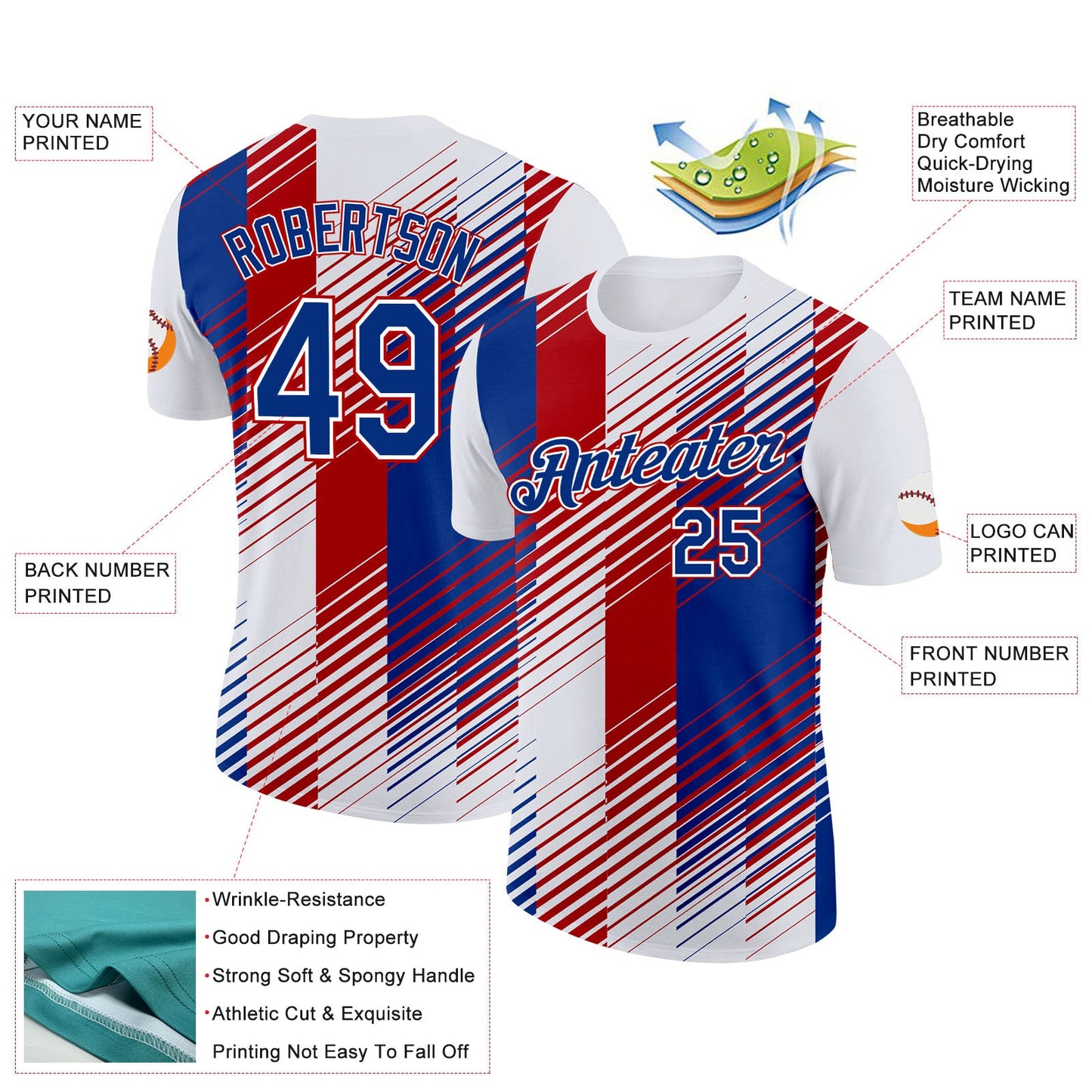 Custom White Royal-Red France Gradient Performance T-Shirt view 2
