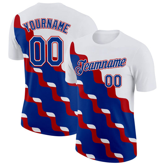 Custom White Royal-Red France Fluid Performance T-Shirt - Main View