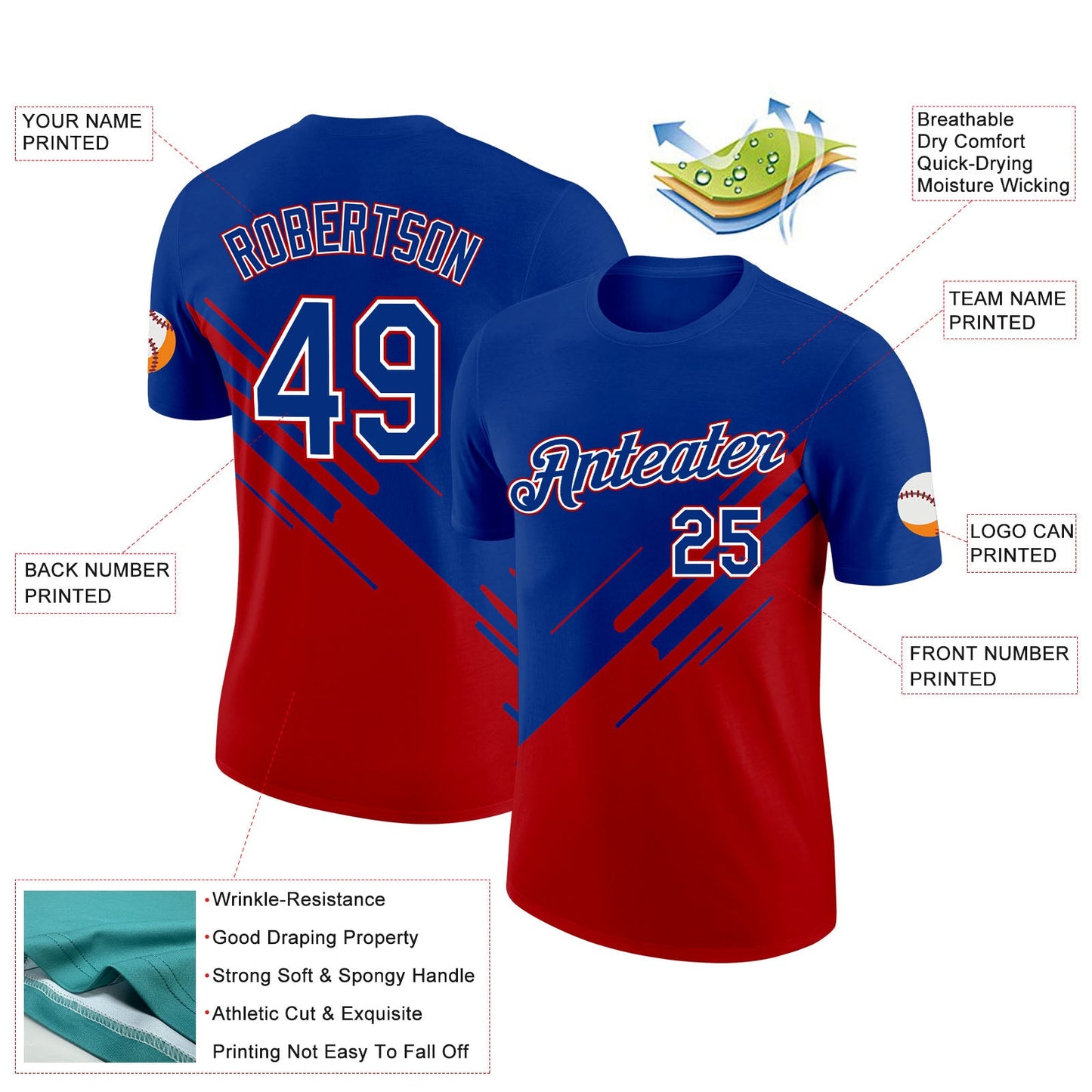 Custom Royal White-Red France Performance T-Shirt view 2