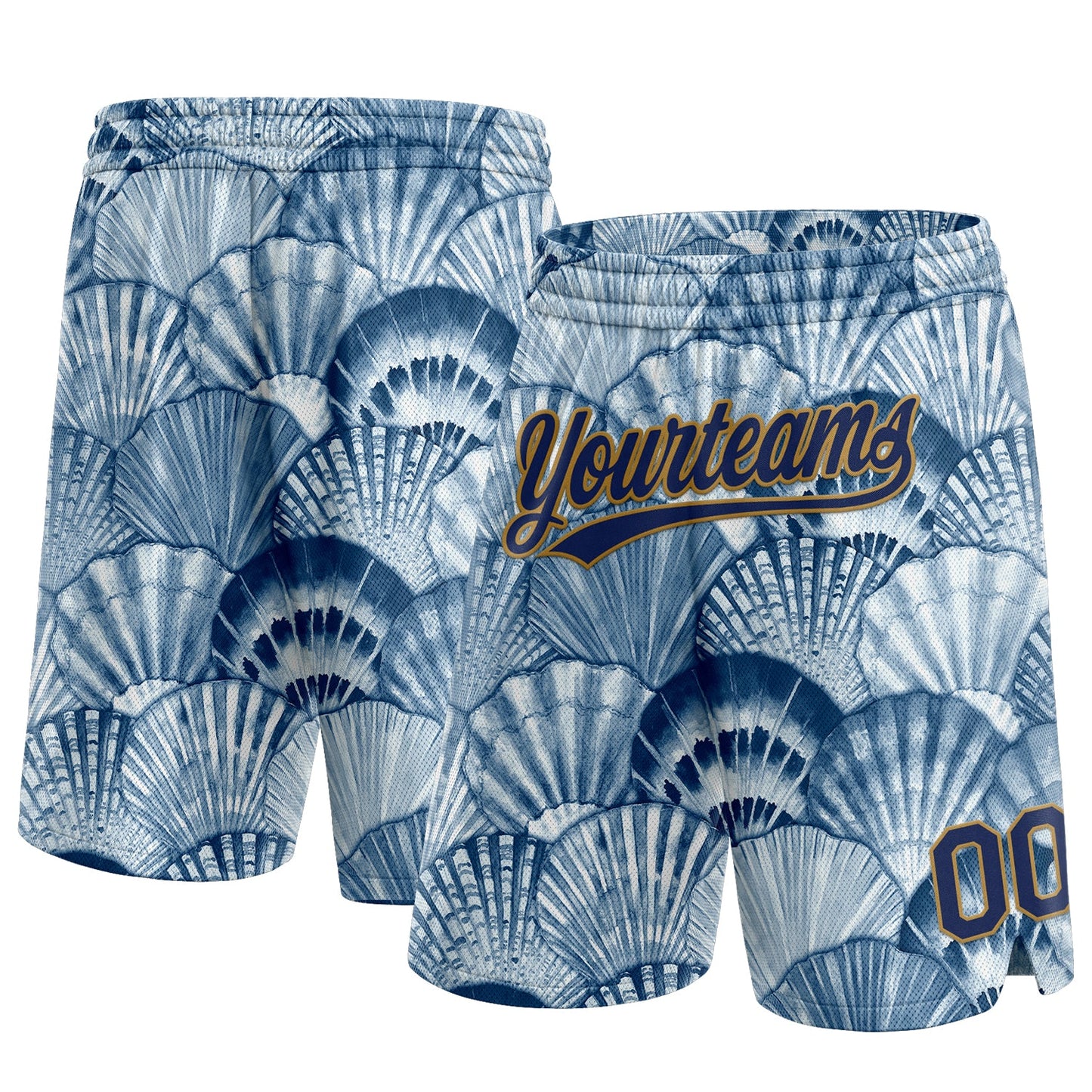 Custom Light Blue Navy-Old Gold 3D Pattern Shells Authentic Basketball Shorts - Main View