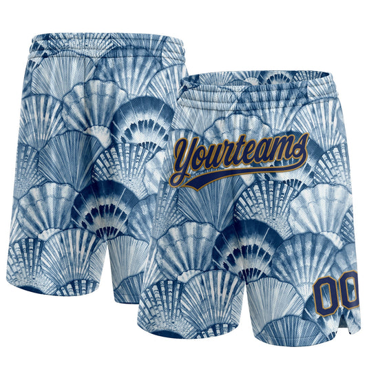 Custom Light Blue Navy-Old Gold 3D Pattern Shells Authentic Basketball Shorts - Main View