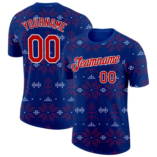 Custom Royal Red-White Norway Snow Performance T-Shirt - Main View