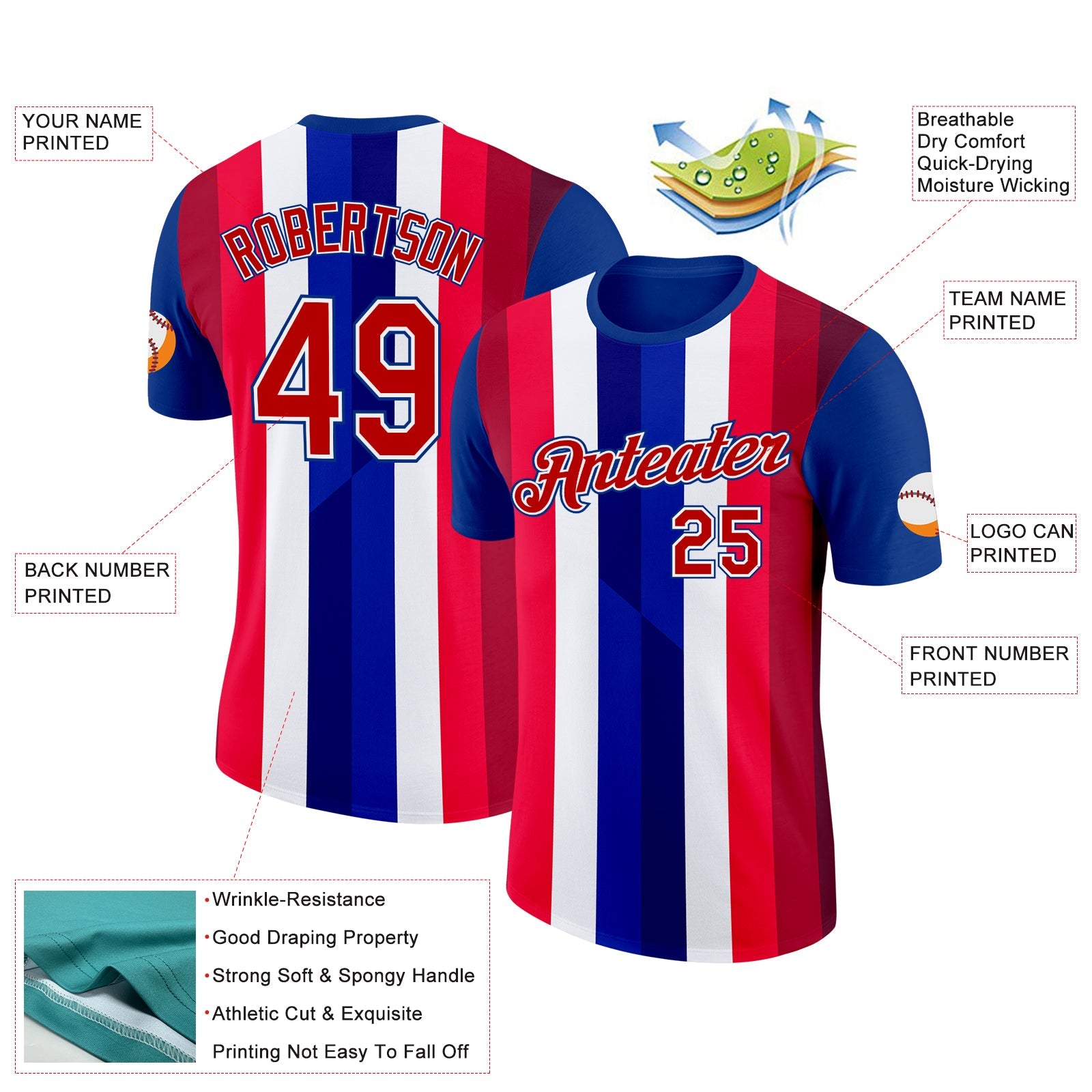 Custom Royal Red White-Blue Norway Performance T-Shirt view 2