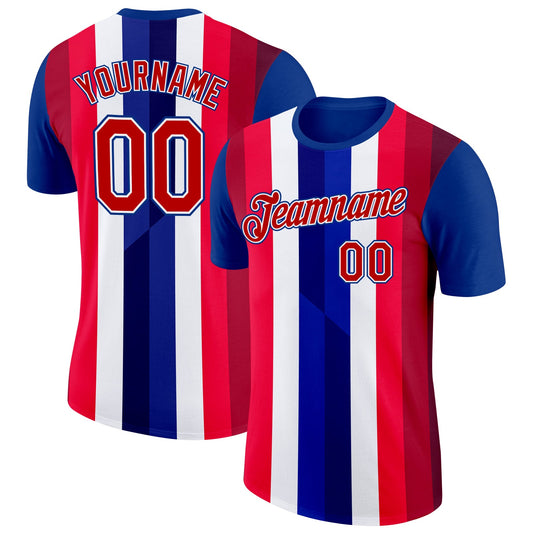 Custom Royal Red White-Blue Norway Performance T-Shirt - Main View
