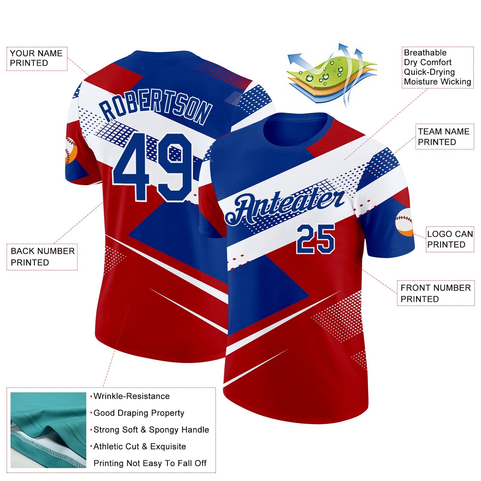Custom Royal White-Red Norway Performance T-Shirt view 2