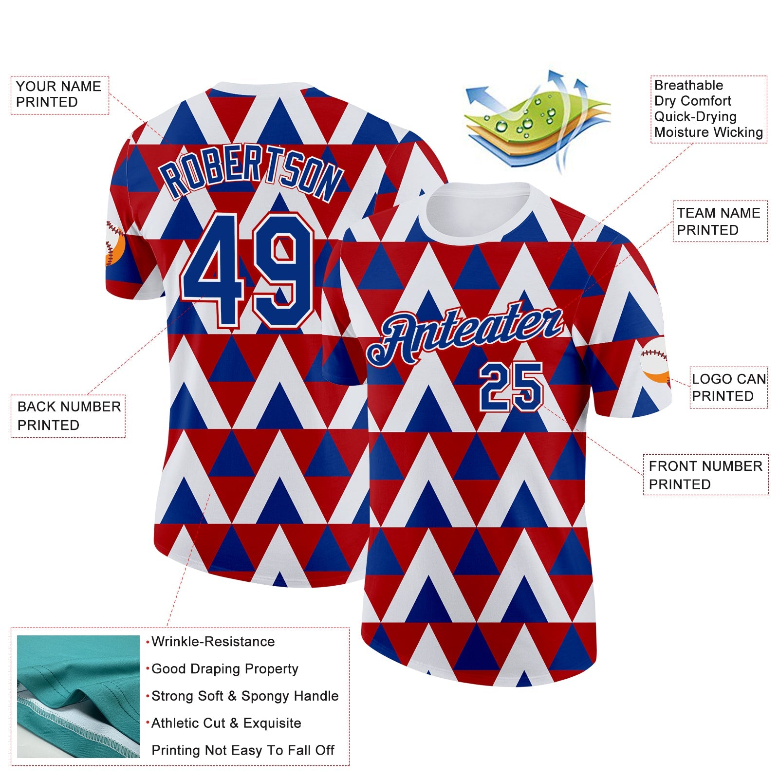 Custom Royal White-Red Norway Geometric Performance T-Shirt view 2