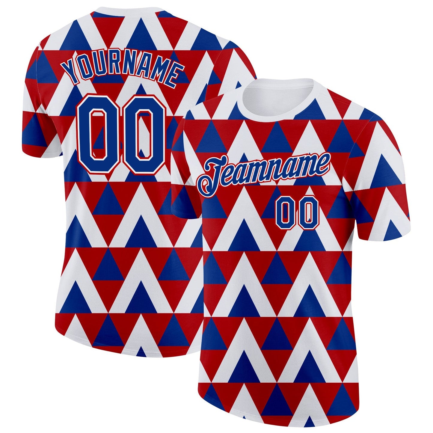 Custom Royal White-Red Norway Geometric Performance T-Shirt - Main View