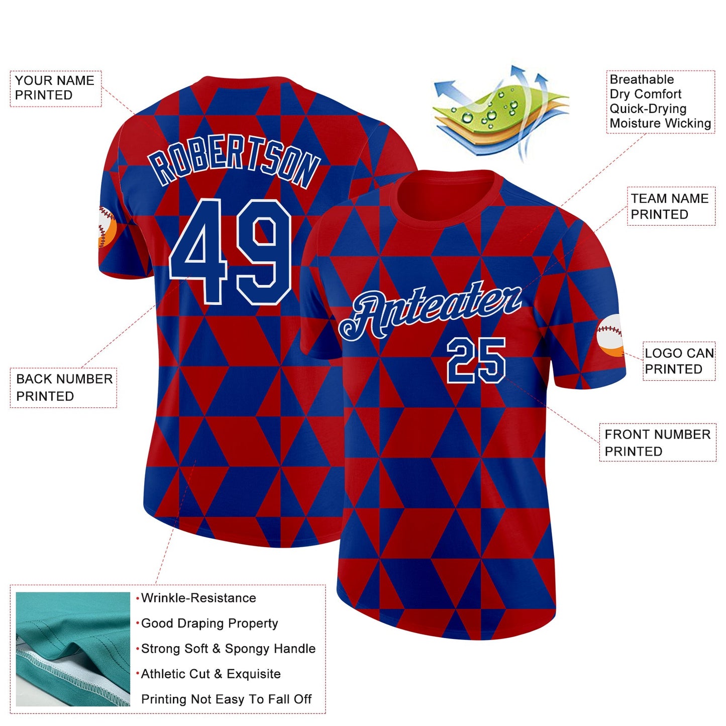 Custom Red Royal-White Norway Geometric Performance T-Shirt view 2
