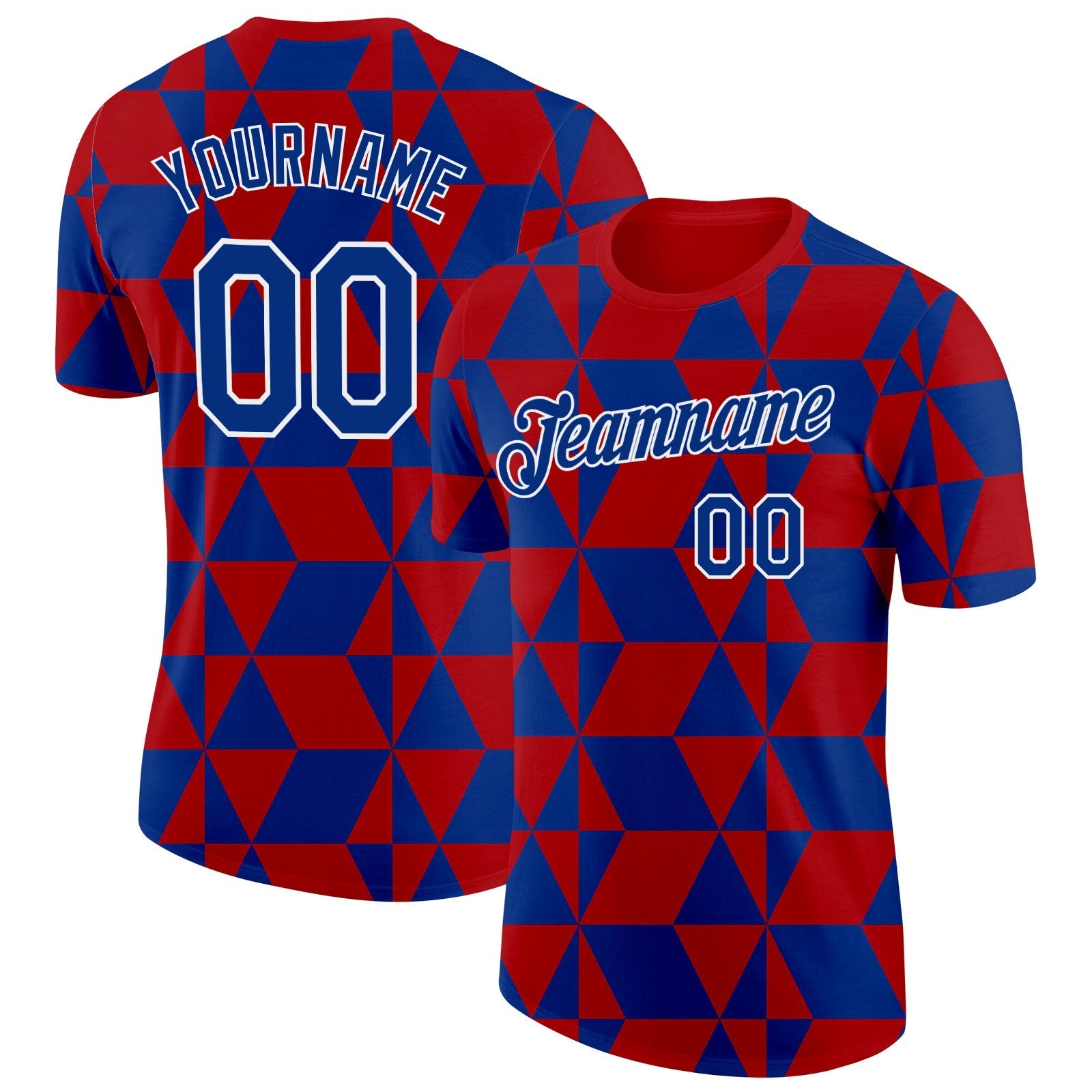 Custom Red Royal-White Norway Geometric Performance T-Shirt - Main View