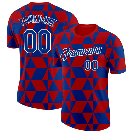 Custom Red Royal-White Norway Geometric Performance T-Shirt - Main View