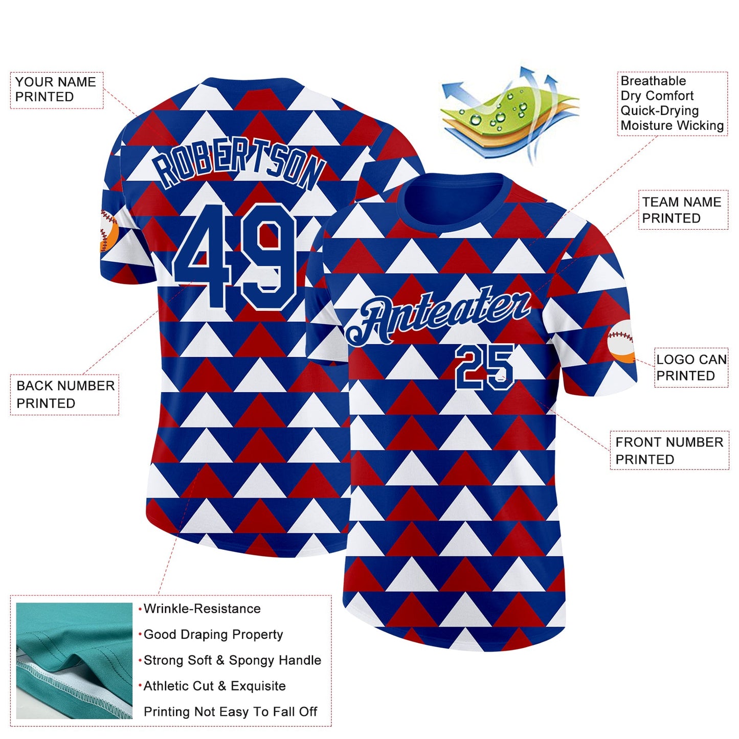 Custom Royal White-Red Norway Geometric Performance T-Shirt view 2