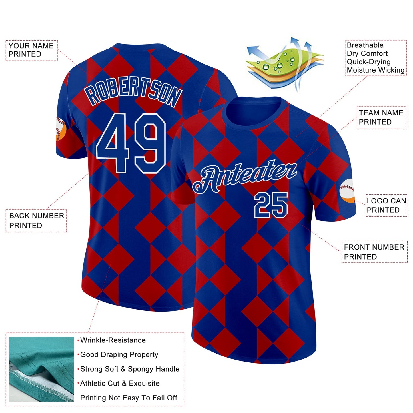 Custom Royal White-Red Norway Geometric Performance T-Shirt view 2