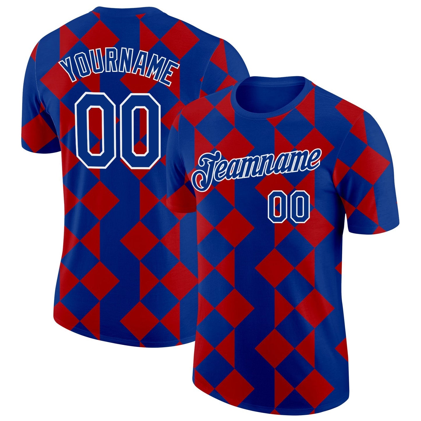 Custom Royal White-Red Norway Geometric Performance T-Shirt - Main View