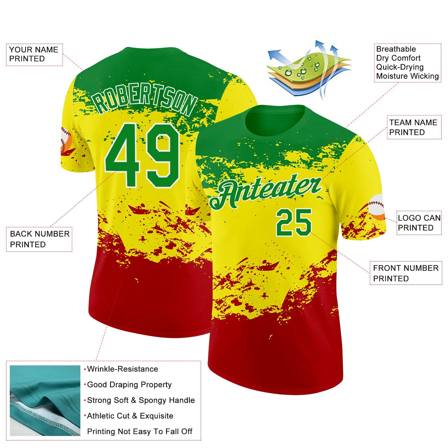 Custom Grass Green White Light Yellow-Red Senegal Grunge Performance T-Shirt view 2
