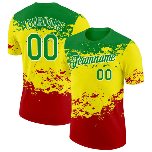 Custom Grass Green White Light Yellow-Red Senegal Grunge Performance T-Shirt - Main View