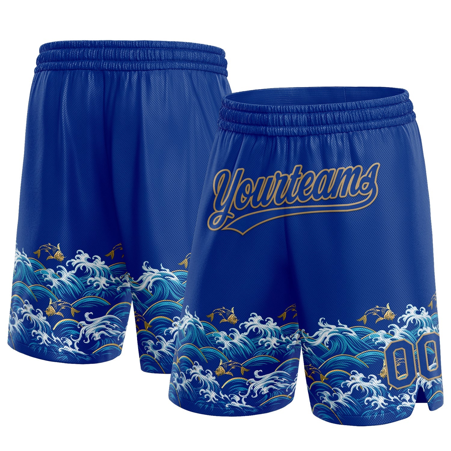 Custom Royal Old Gold 3D Pattern Fish In The Sea Authentic Basketball Shorts - Main View