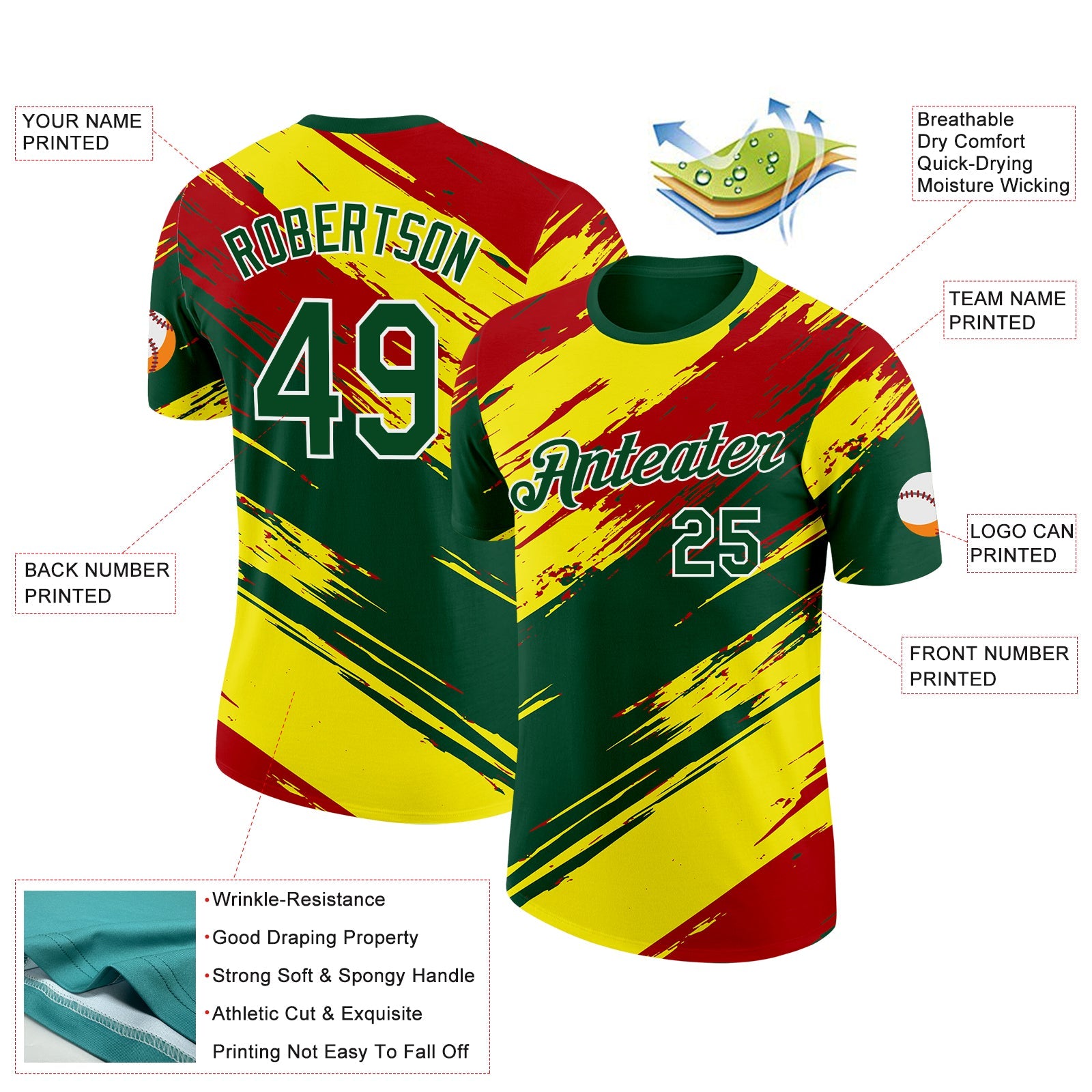 Custom Green White Light Yellow-Red Bolivia Brush Performance T-Shirt view 2