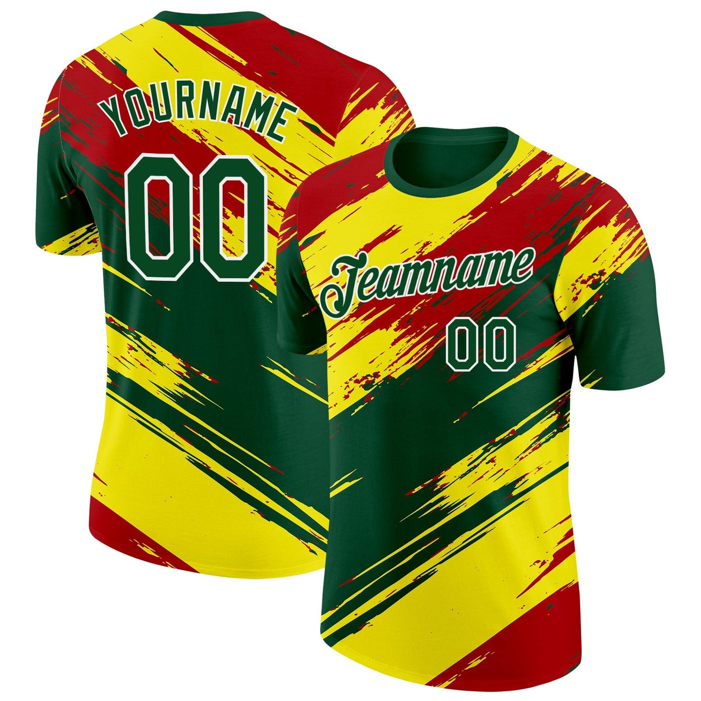 Custom Green White Light Yellow-Red Bolivia Brush Performance T-Shirt - Main View
