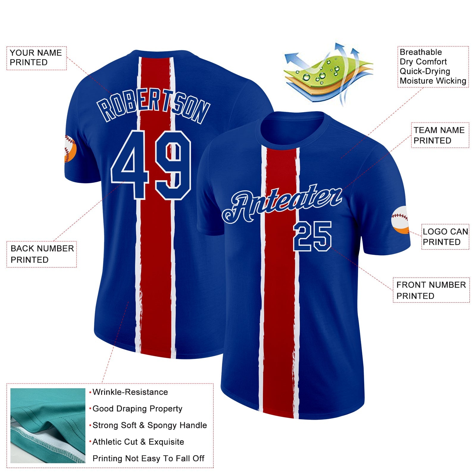 Custom Royal White-Red France Performance T-Shirt view 2