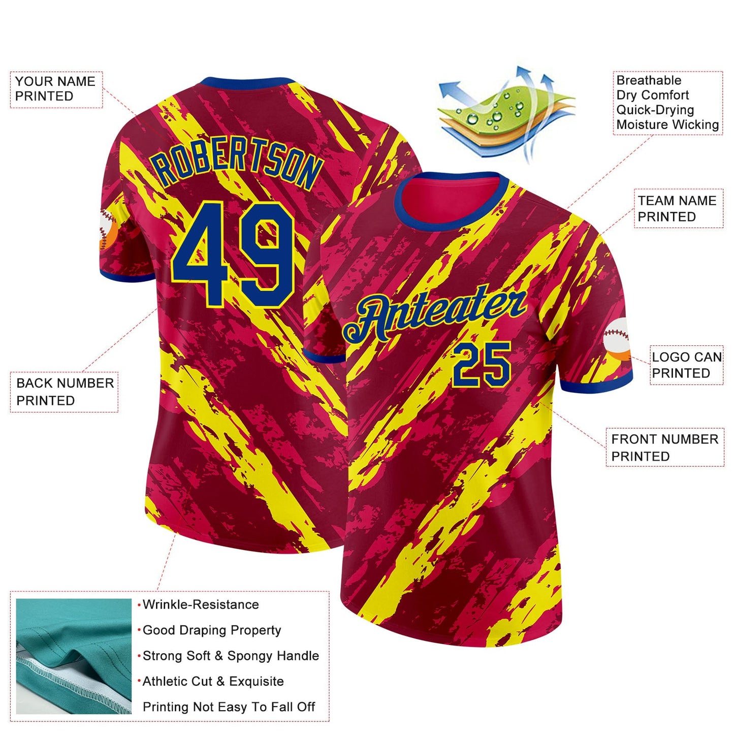 Custom Red Royal-Light Yellow Spain Splash Performance T-Shirt view 2