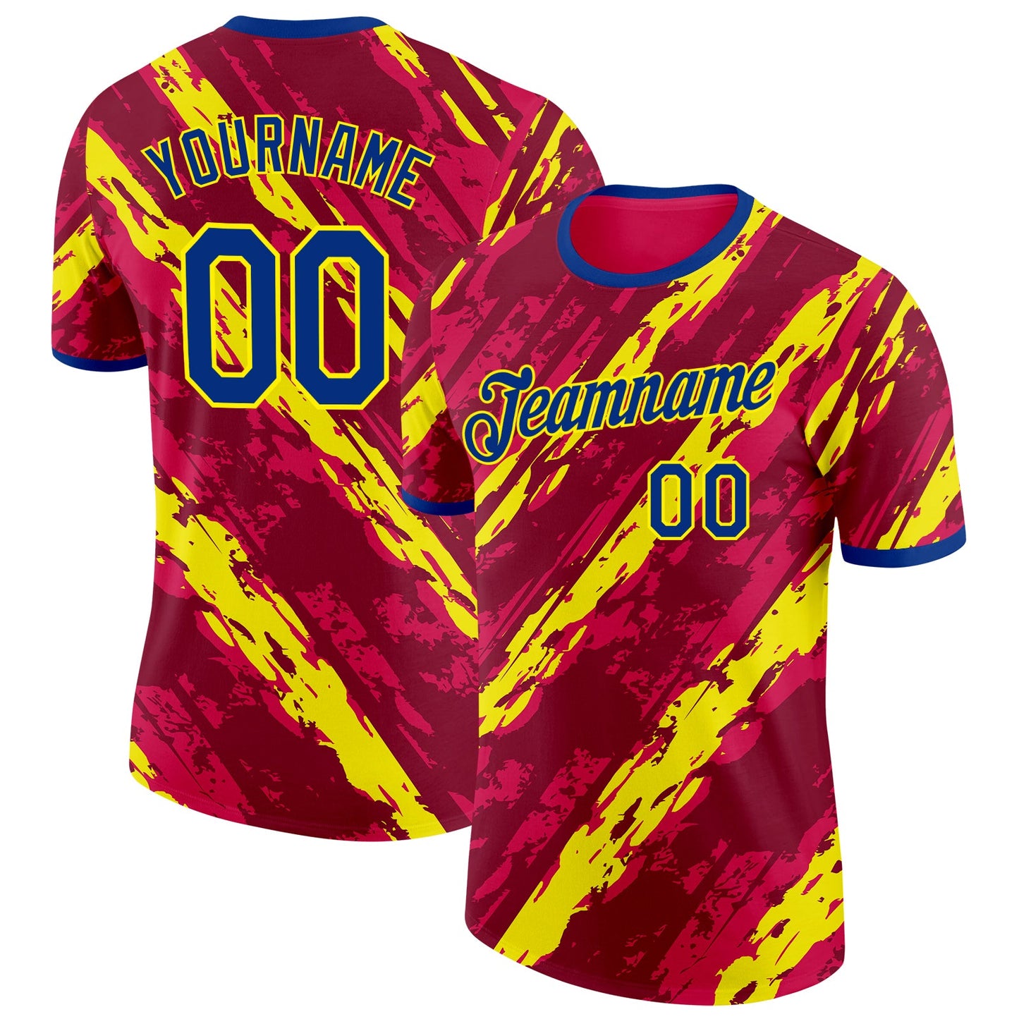 Custom Red Royal-Light Yellow Spain Splash Performance T-Shirt - Main View