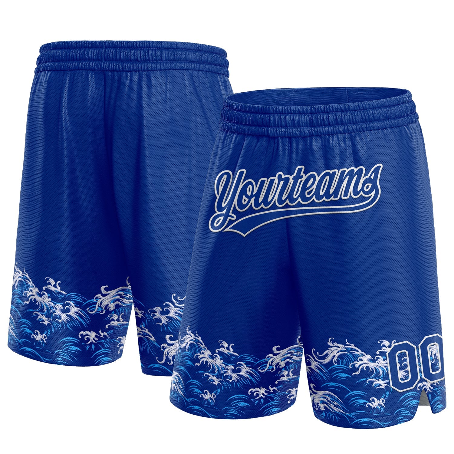 Custom Royal White 3D Pattern Waves Authentic Basketball Shorts - Main View