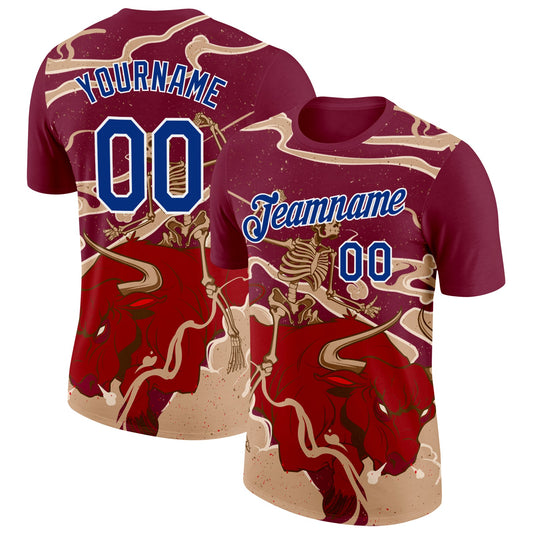 Custom Crimson Royal-White Spain Skeleton OX Performance T-Shirt - Main View