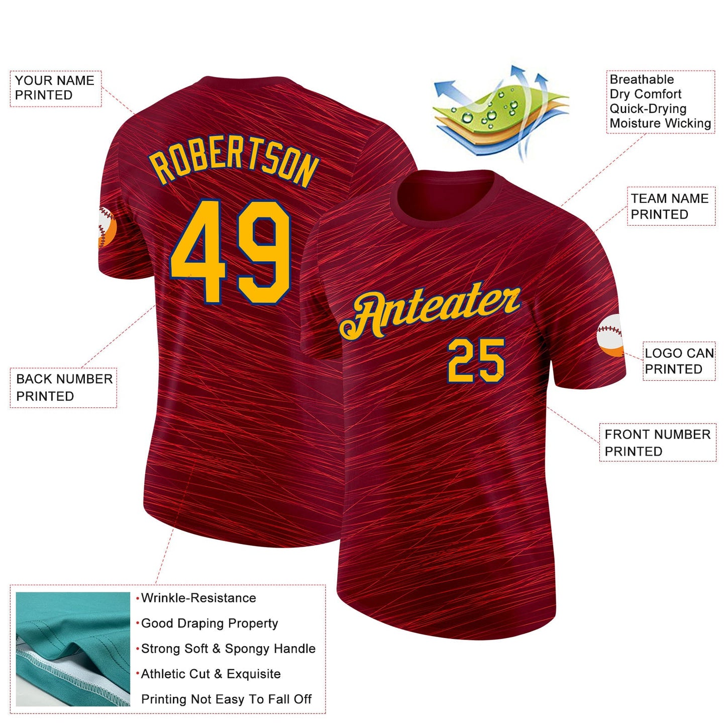 Custom Red Gold-Royal Spain Line Performance T-Shirt view 2