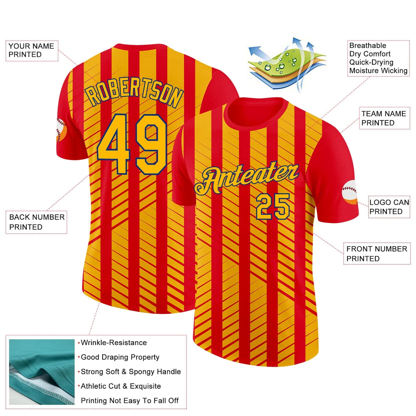 Custom Red Gold-Royal Spain Stripe Performance T-Shirt view 2