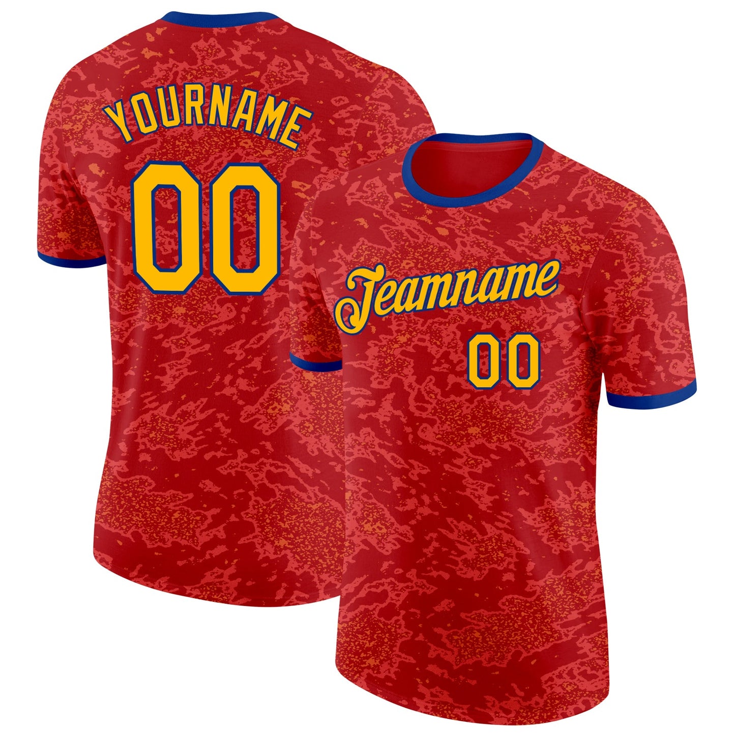 Custom Red Gold-Royal Spain Splash Performance T-Shirt - Main View