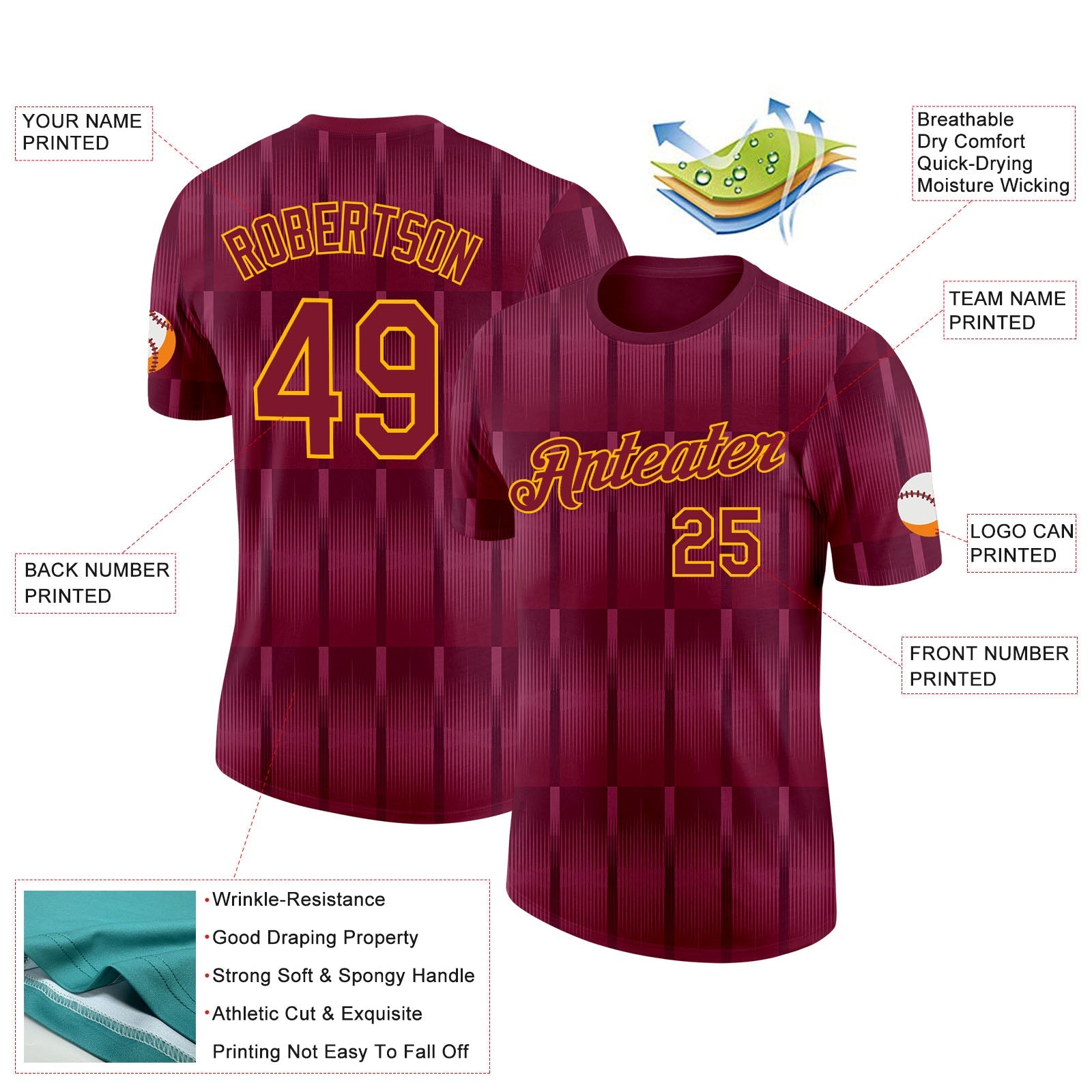 Custom Red Gold Spain Stripe Performance T-Shirt view 2