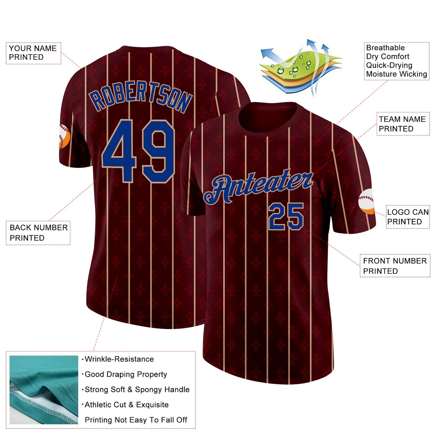 Custom Red Royal-Vegas Gold Spain Stripe Performance T-Shirt view 2
