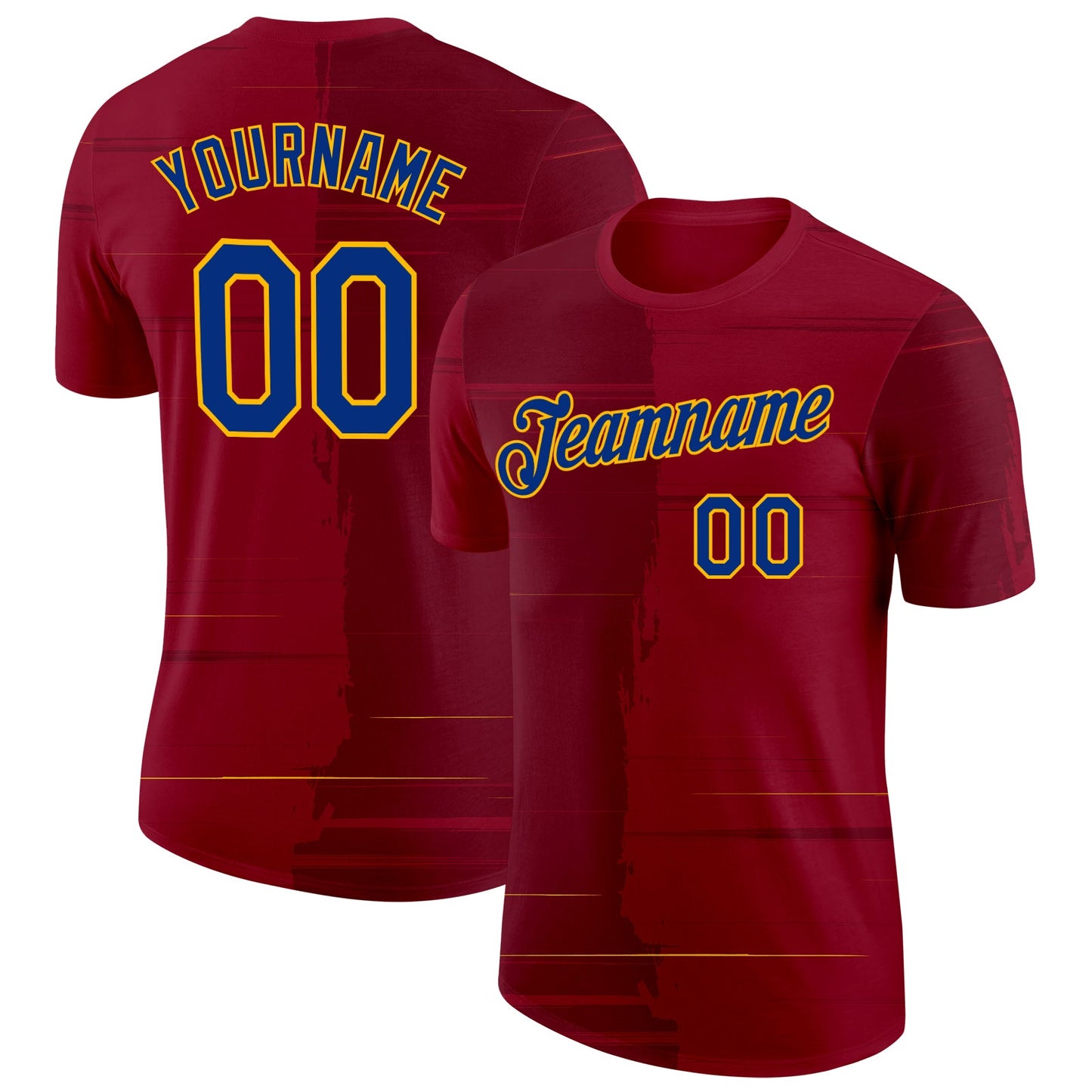 Custom Red Royal-Gold Spain Brush Stroke Performance T-Shirt - Main View