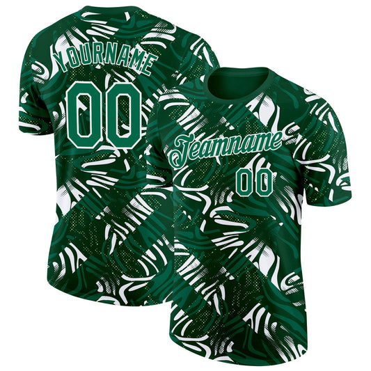 Custom Green Kelly Green-White Saudi Arabia Abstract Swirl Performance T-Shirt - Main View
