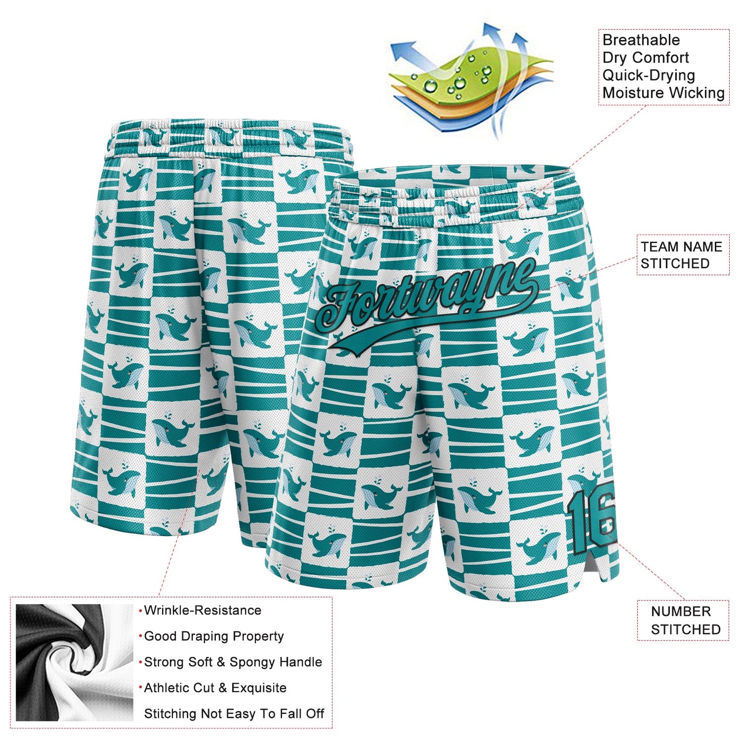 Custom Midnight Green Teal-Black 3D Pattern Sharks Authentic Basketball Shorts view 2