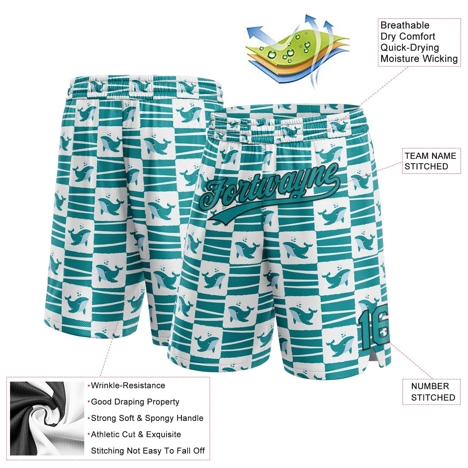 Custom Midnight Green Teal-Black 3D Pattern Sharks Authentic Basketball Shorts view 2