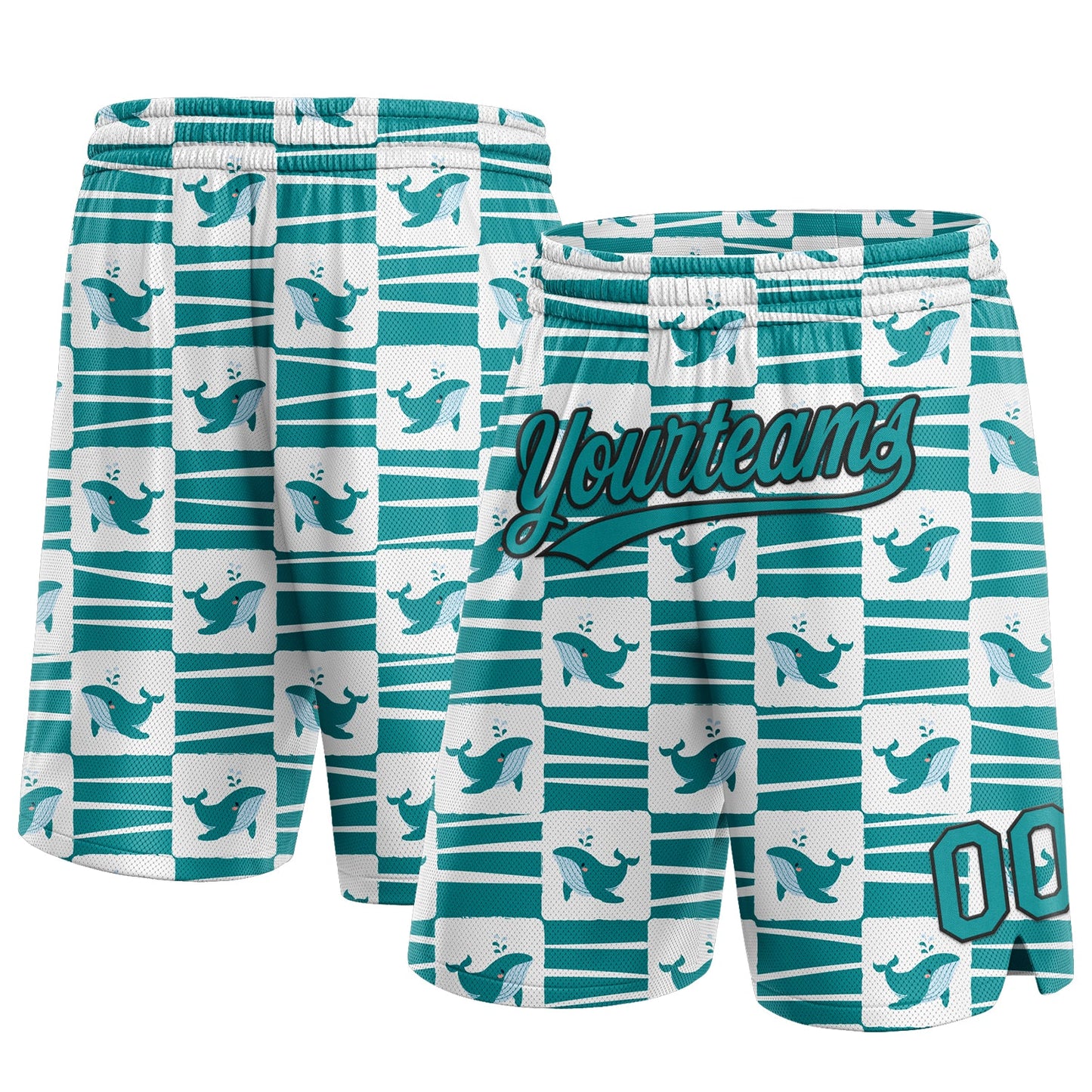 Custom Midnight Green Teal-Black 3D Pattern Sharks Authentic Basketball Shorts - Main View