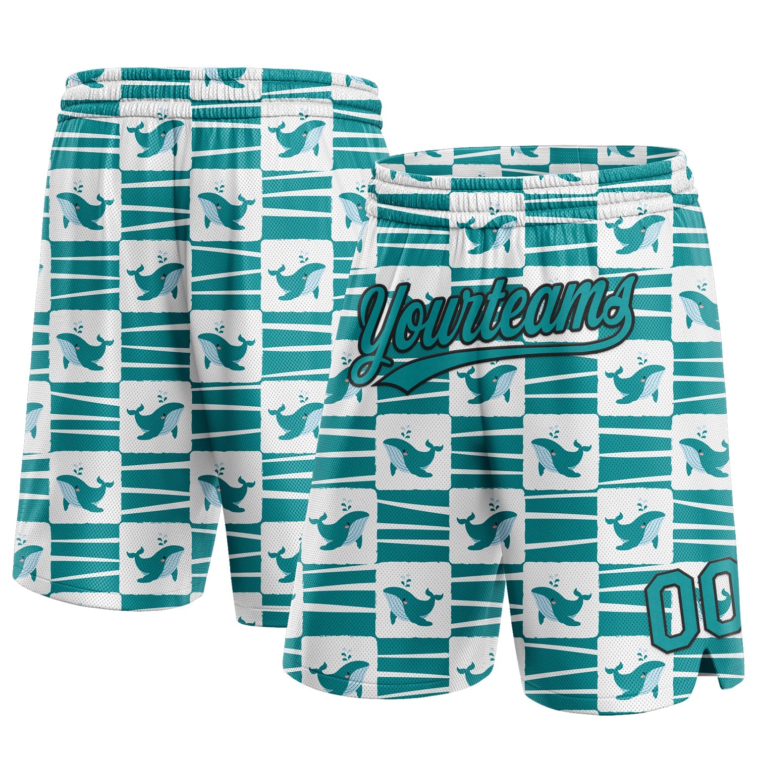 Custom Midnight Green Teal-Black 3D Pattern Sharks Authentic Basketball Shorts - Main View