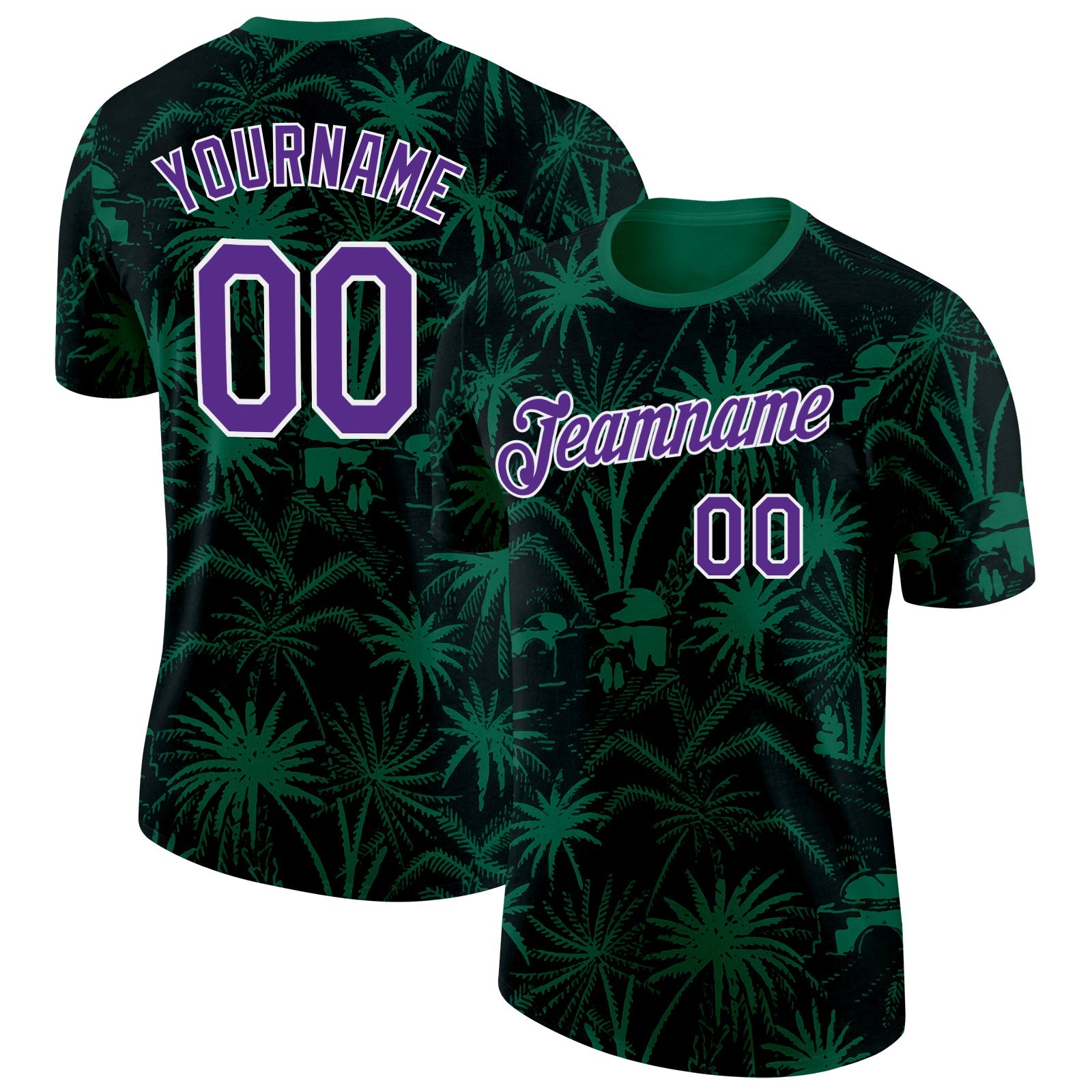 Custom Green Purple-White Saudi Arabia Tropical Palm Trees Performance T-Shirt - Main View